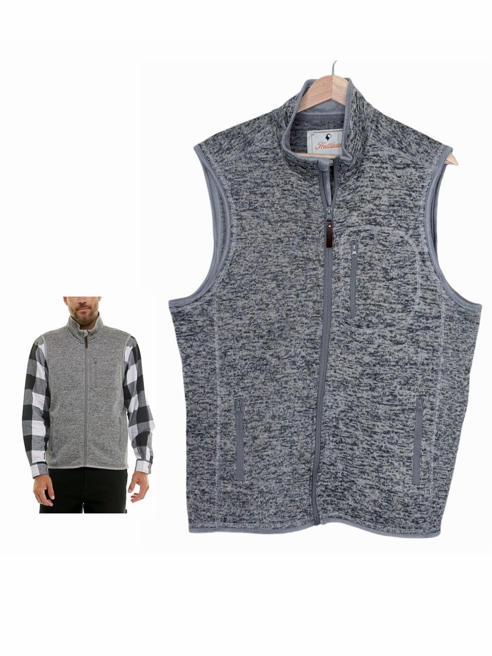 Hallstatt Men's Full-Zip Sweater Fleece Vest in Gray Size Large Winter Layering